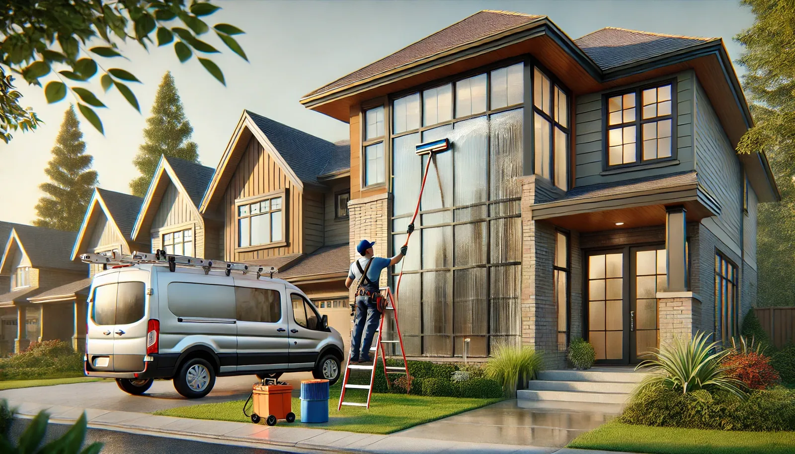 Window cleaning team at work